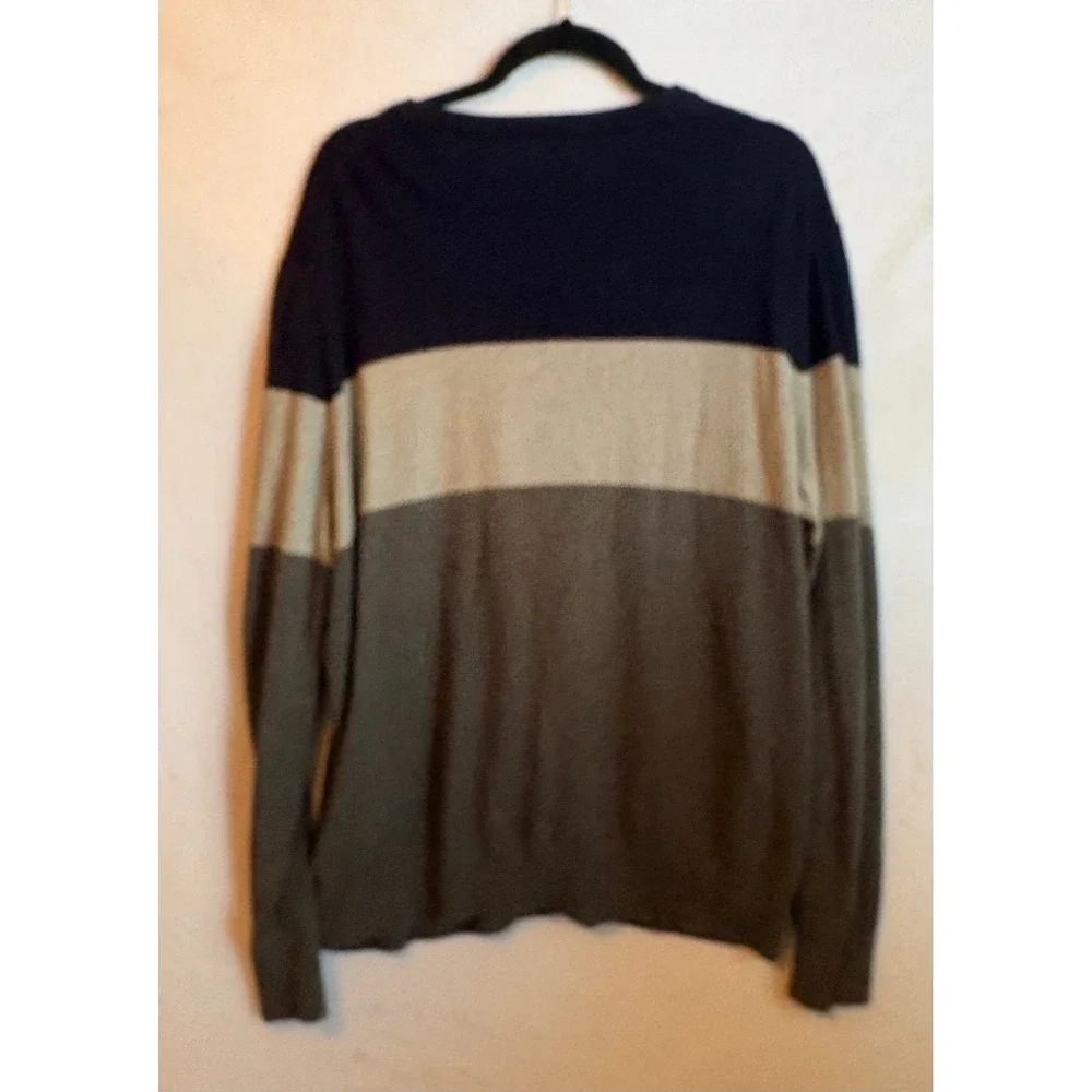 Banana Republic Premium‎ Luxe Yarn Sweater Large Navy Tan Gray Colorblock